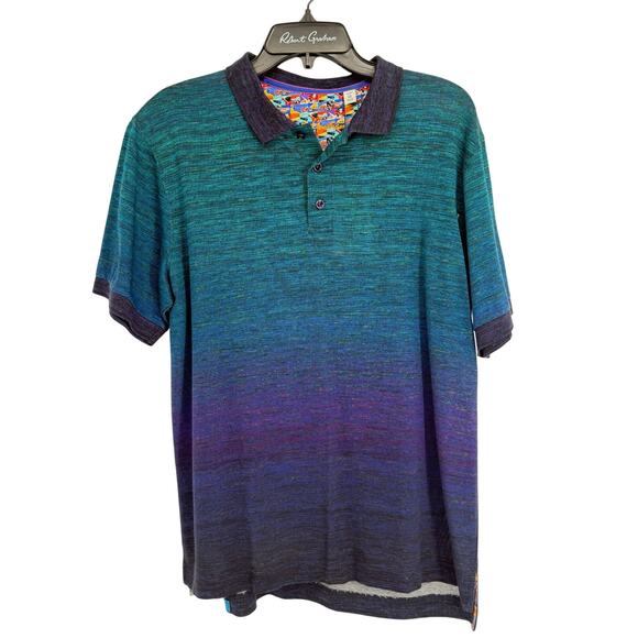 Robert Graham Catalan Short Sleeve Knit Performance Polo Green Navy Melange M - Picture 1 of 5